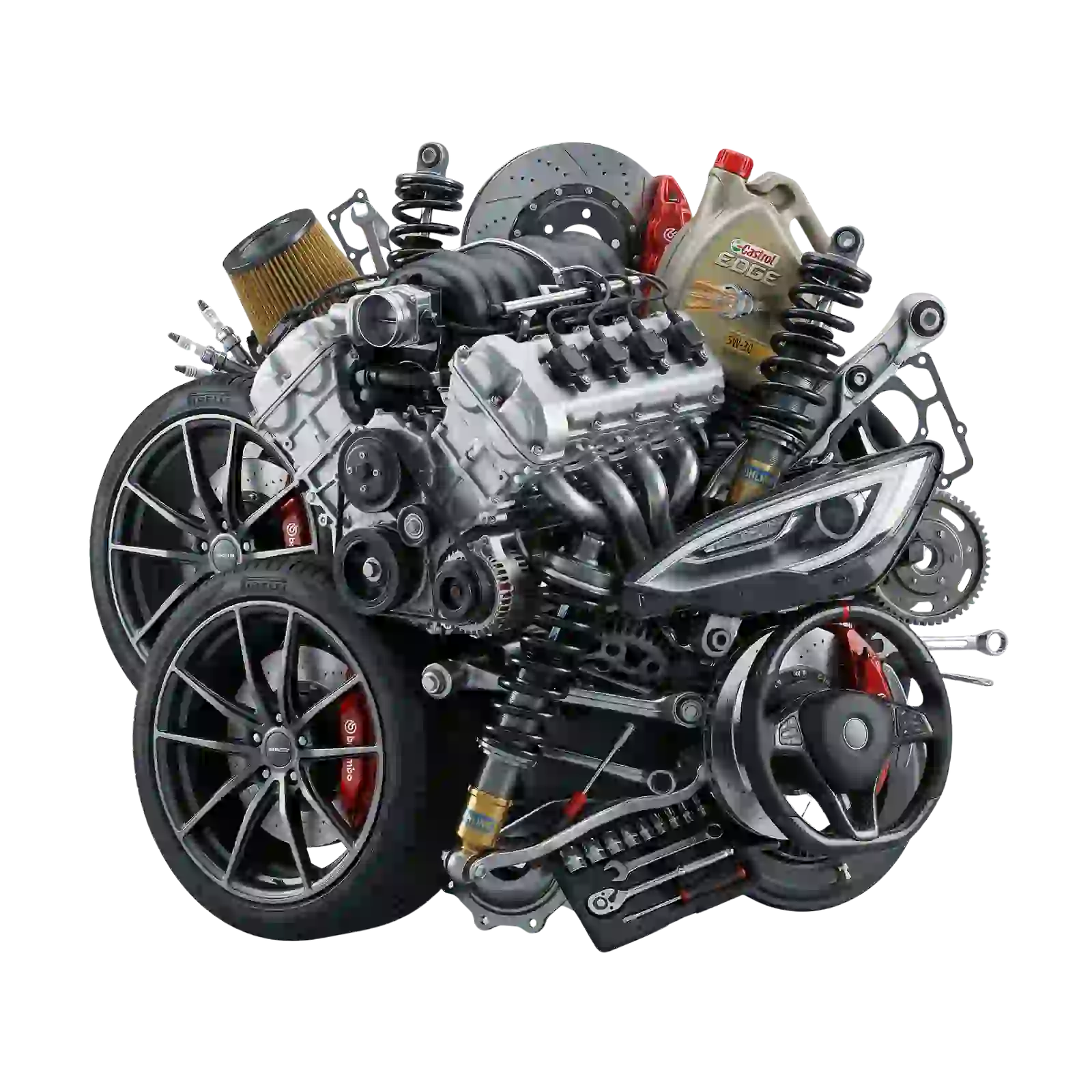 Junk car engine ready for removal and salvage service in Calgary