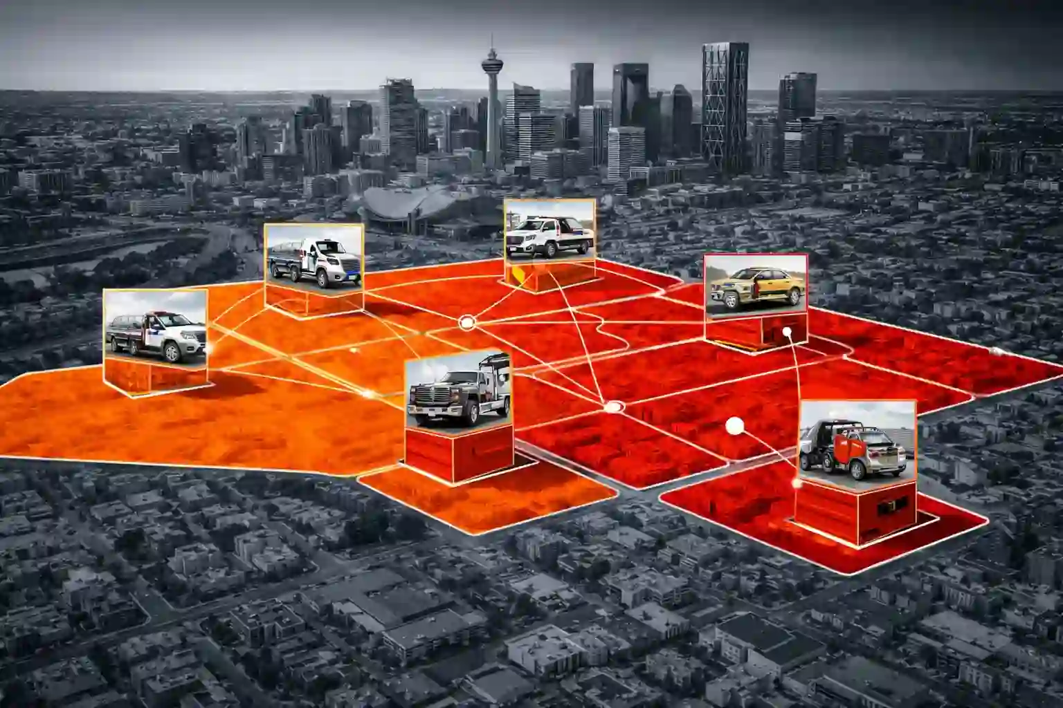 Tow truck Calgary service area map covering all city quadrants